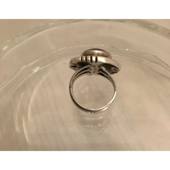 Vintage Gilbert Nelson Navajo Sterling Lapis/Turquoise/Onyx Inlay Ring Sz 5.5 - Picture 5 of 8